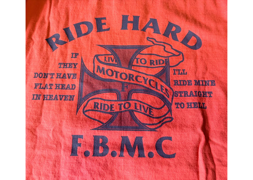 フラットヘッド THE FLAT HEAD プリントTシャツ オレンジ 38 Mサイズ