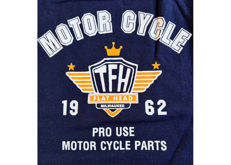 フラットヘッド ロゴプリントTシャツ　綿 38 紺　男女兼用