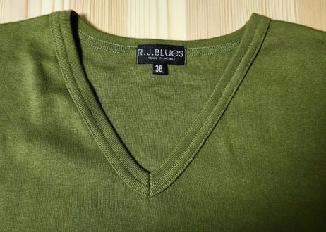 フラットヘッド　RJB　VネックTシャツ　綿　38　カーキ　男女兼用