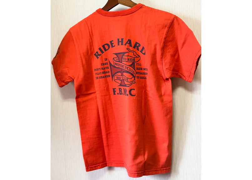 フラットヘッド THE FLAT HEAD プリントTシャツ オレンジ 38 Mサイズ