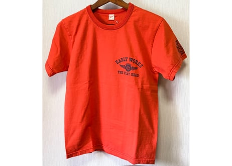 フラットヘッド　バックプリントTシャツ　オレンジ　38  Mサイズ　男女兼用