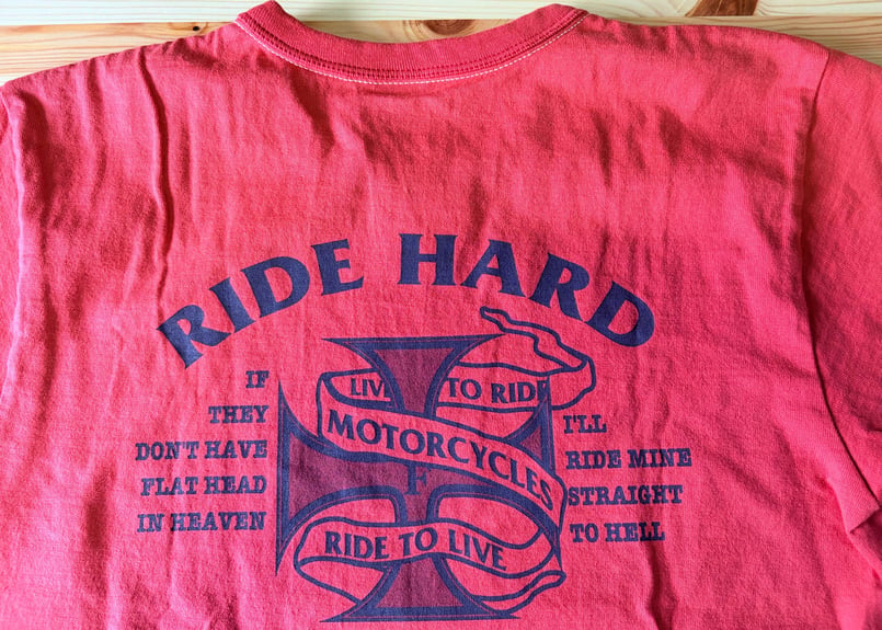 フラットヘッド THE FLAT HEAD プリントTシャツ オレンジ 38 Mサイズ