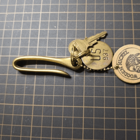 オリジナルしんちゅう真鍮キーホルダー USA キーリング 釣り針フックLサイズ