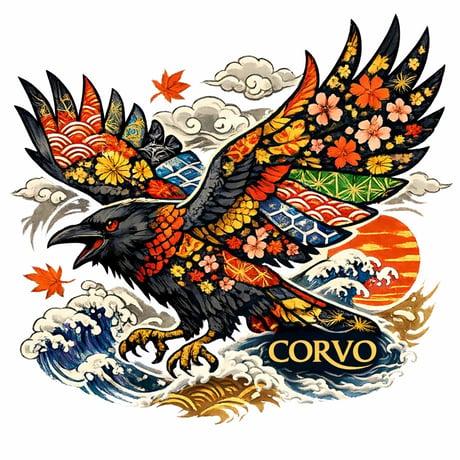 CORVO JAPANESE ART CROW SWEAT　White