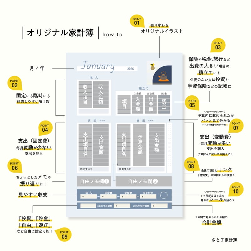 無料配布【 1月家計簿・表紙セット 】 | サトコ家計簿商店