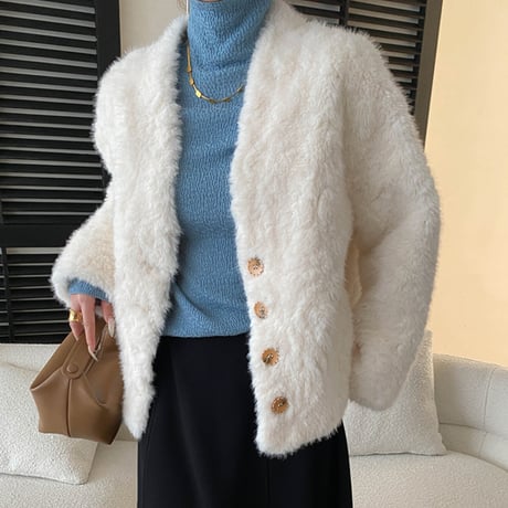 Soft Fur V-Neck Jacket｜ ソフトファーVネックジャケット（3color）　 HA1042