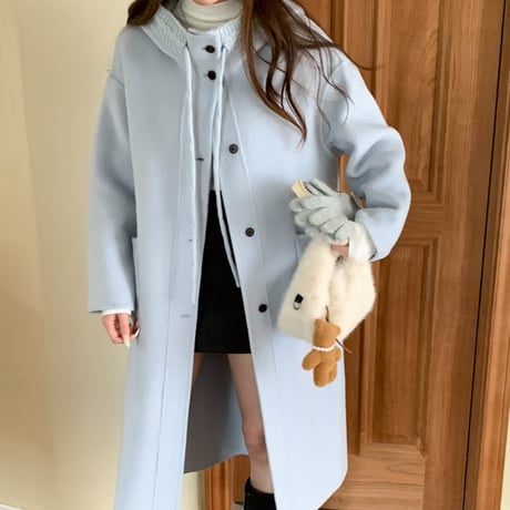 Hooded Wool Long Coat｜ニットフード付ロングウールコート（4color）　HA1001