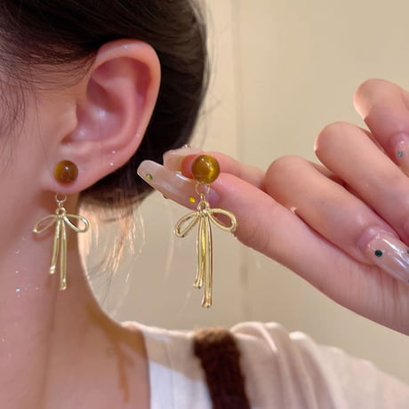 Retro Ribbon Drop Earrings｜レトロリボンドロップピアス　HI1027