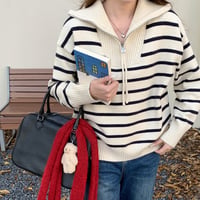 Half Zip Stripe Knit｜ハーフジップストライプニット（4color）　HB1022