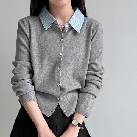 Fake Layered Knit Cardigan｜フェイクレイヤードニットカーディガン（3color）　HA1068