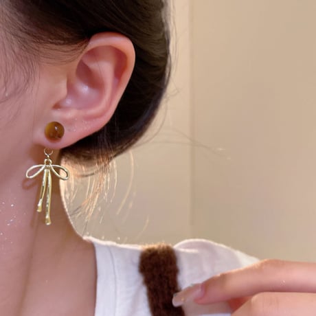 Retro Ribbon Drop Earrings｜レトロリボンドロップピアス　HI1027