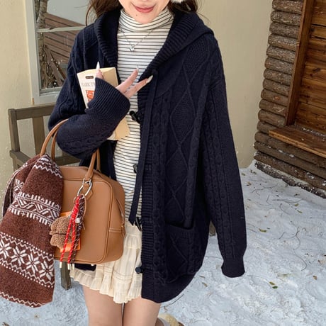 Hooded Duffle Knit Cardigan｜フードダッフルニットカーディガン（4color）　 HA1029