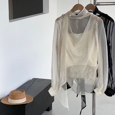 misty sheer ribbon blouse｜ミスティシアーリボンブラウス（2color）　HB1090