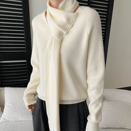 Scarf Detail Raglan Knit｜スカーフ付きラグランスリーブニットトップス（4color）　HB1051