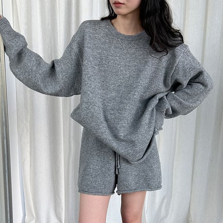 Soft Knit Relax Set｜ソフトニットトップス＆ショートパンツセットアップ（2color）　HF1017