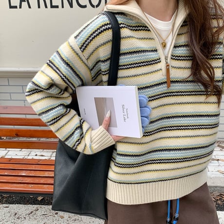Stripe Half-Zip Knit Sweater｜ストライプハーフジップニットセーター（4color）　HB1016