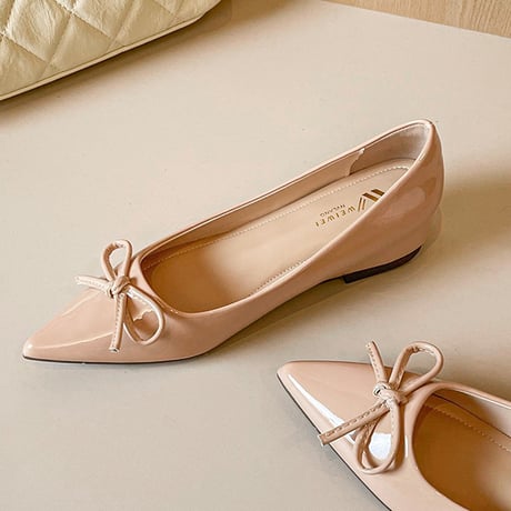 Glossy Ribbon Pumps｜グロッシーリボンフラットパンプス　 HG1017