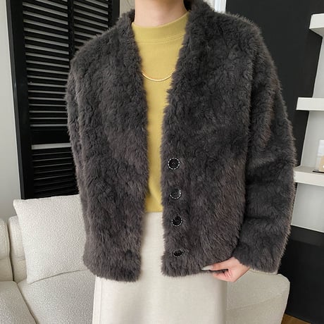 Soft Fur V-Neck Jacket｜ ソフトファーVネックジャケット（3color）　 HA1042