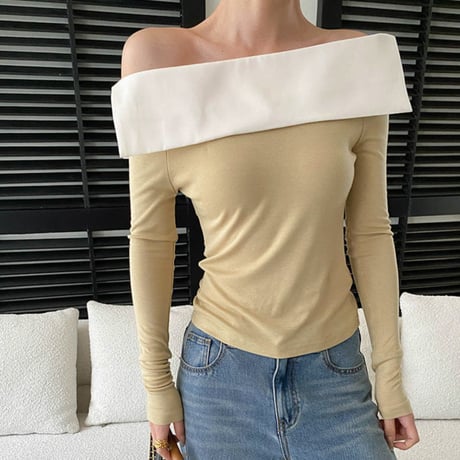 Off-Shoulder Layered Top｜レイヤードオフショルダースリムトップス（3color）　HB1069