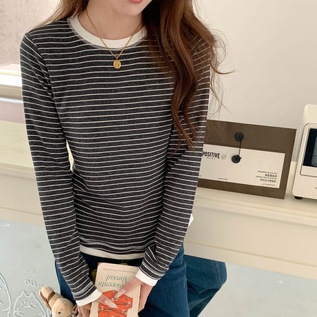 Striped Layered Long Tee｜ストライプレイヤードロングTシャツ（3color）　HB1012