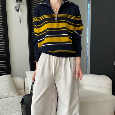 Retro Stripe Half Zip Knit｜ レトロストライプハーフジップニット （3color）　 HB1039