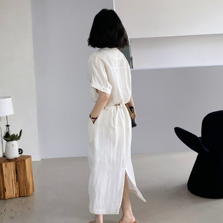 linen belt shirt onepiece｜ソフトリネンベルト付きシャツワンピース　HE1011