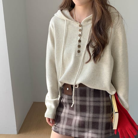 Holiday Street Button Hoodie Knit｜ホリデーストリートボタンフードニット（4color）　HB1021