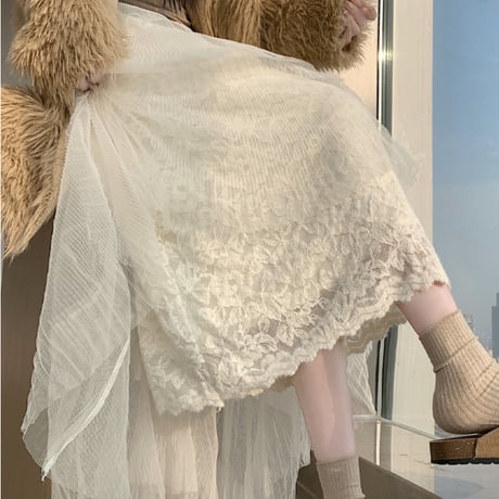 Lace Patchwork A-Line Long Skirt｜レースパッチワークAラインロングスカート　HD1018
