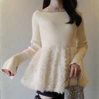 Floral Lace Peplum Knit｜フラワーレース切替ペプラムニットトップス（3color）　HB1071