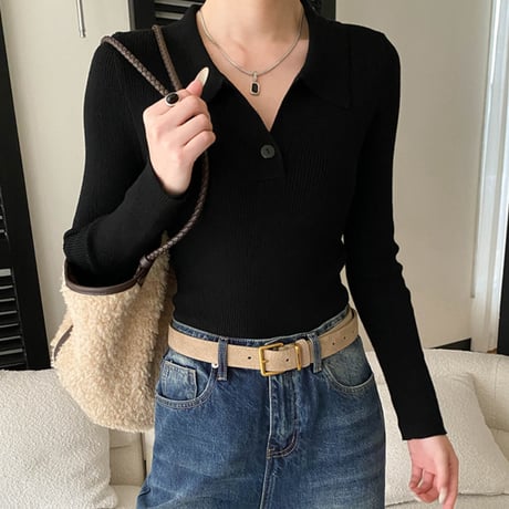 V Line Polo Rib Knit｜Vラインポロリブニット（5color）　 HB1047