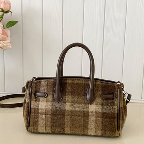 Warm Check Mini Hand Bag｜ウールチェックミニハンドバッグ（3color）　HH1028