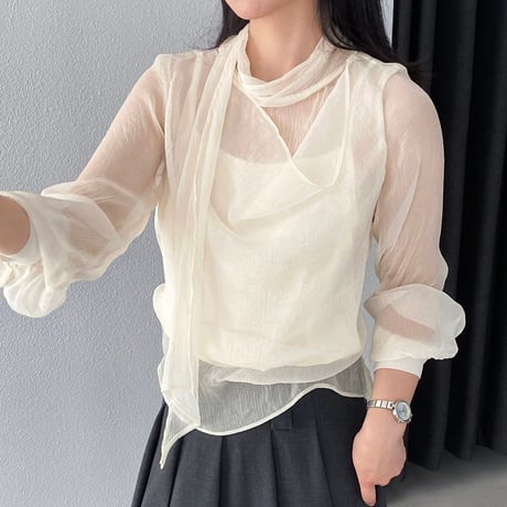 misty sheer ribbon blouse｜ミスティシアーリボンブラウス（2color）　HB1090