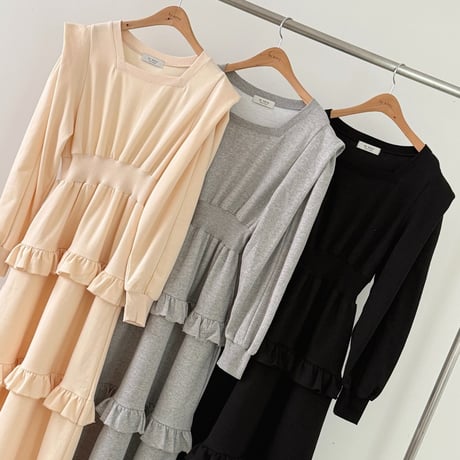 Soft Tiered Long Dress｜フリルティアードロングワンピース（3color）　HE1002