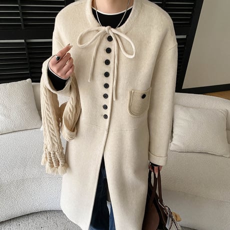 Ribbon Wool Coat｜リボンウールロングコート（4color）　 HA1047