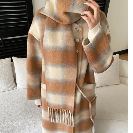 Check Layered Wool Coat｜チェックレイヤードウールロングコート（2color）　 HA1049