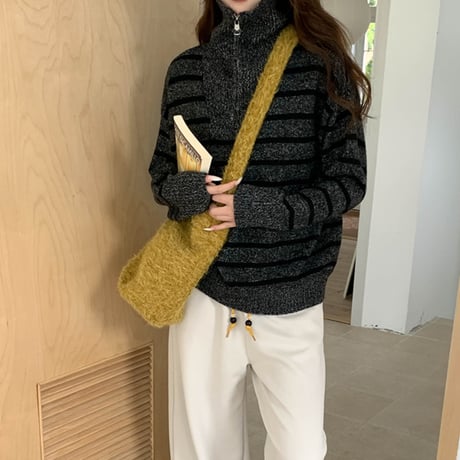 Half Zip Stripe Knit｜ハーフジップストライプニット（4color）　HB1022