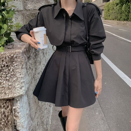 Trench Flare Mini Dress｜トレンチフレアミニワンピース（2color）　HE1010
