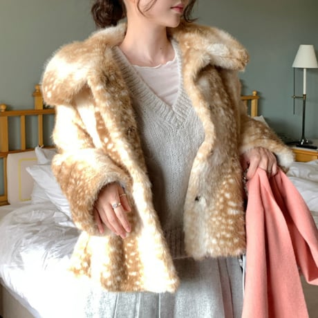 Banbi Faux Fur Short Coat｜バンビ柄フェイクファーショートコート　HA1058