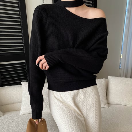 Waffle One-Shoulder Knit｜ワッフルワンショルダーニット（4color）　HB1033