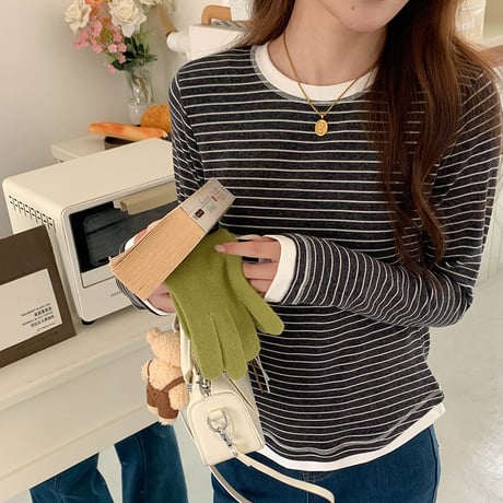 Striped Layered Long Tee｜ストライプレイヤードロングTシャツ（3color）　HB1012