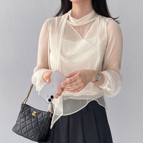misty sheer ribbon blouse｜ミスティシアーリボンブラウス（2color）　HB1090