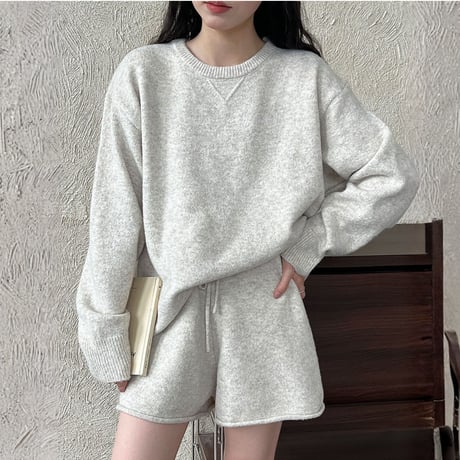 Soft Knit Relax Set｜ソフトニットトップス＆ショートパンツセットアップ（2color）　HF1017