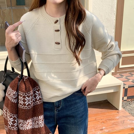 Soft Henley Neck Knit｜ソフトヘンリーネックニット（4color）　HB1013