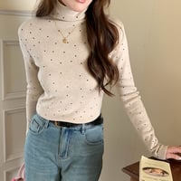 Dot Mock Neck Top｜ドット柄モックネックリブトップス（4color）　HB1062