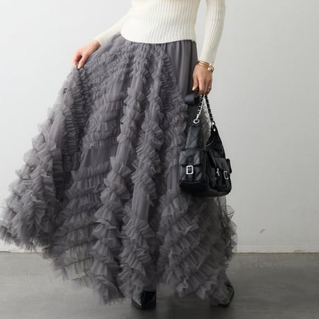 Soft Tulle Volume Skirt｜ソフトチュールフレアロングスカート（3color）　HD1021