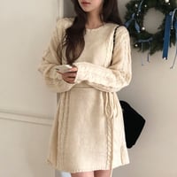 Soft Cable Knit Dress｜ケーブル編みウエストリボンニットワンピース（2color）　HE1003
