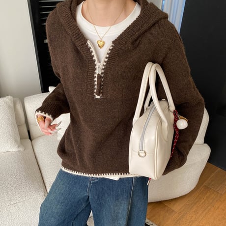 Soft Half Zip Knit Hoodie｜ハーフジップニットフーディ（2color）　HB1036