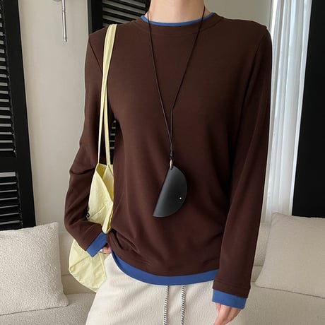 Soft Color Block Long Tee｜ソフト配色レイヤードトップス（2color）　HB1048