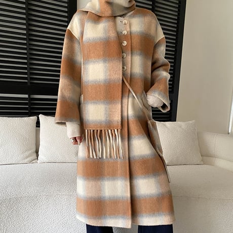 Check Layered Wool Coat｜チェックレイヤードウールロングコート（2color）　 HA1049