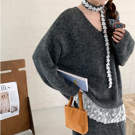 Lace Trim Knit Set｜レーストリムニットセット（3color）　HF1000